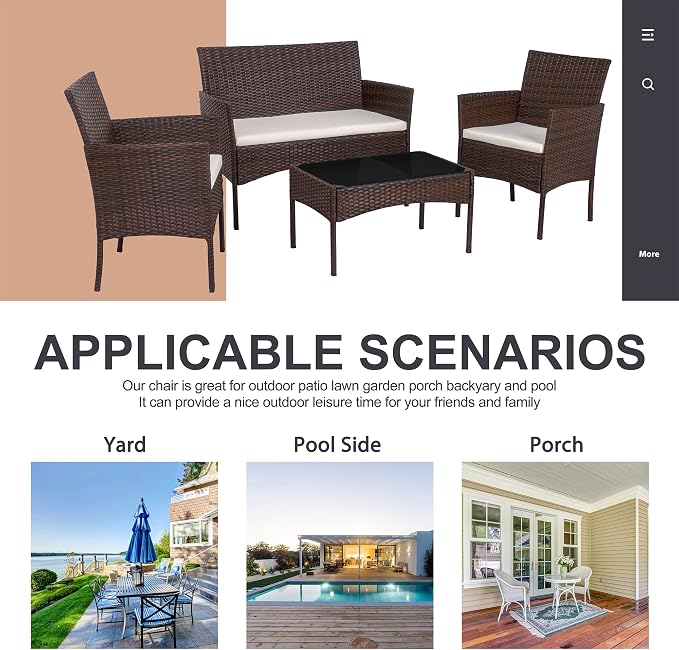 Shintenchi 4 Piece Outdoor Patio Furniture Set, Wicker Rattan Patio - Image 7