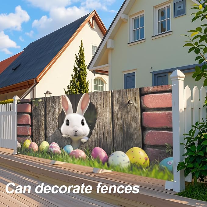 ANNA QUEEN Easter Bunny Garage Door Banner 6x13FT, Cute Rabbit Peeking Through - Image 5