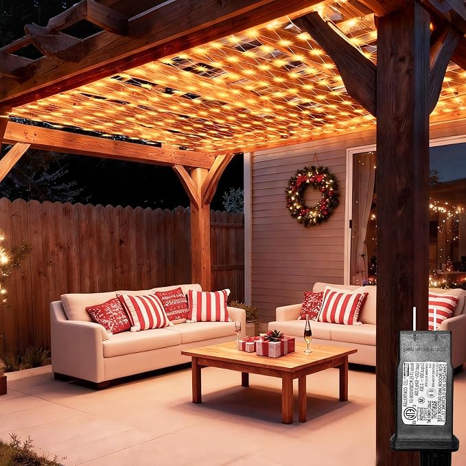 6.6ft x 6.6ft Christmas Net Lights, 160LED Gazebo Mesh Lights Outdoor 8 Modes by Lovelite