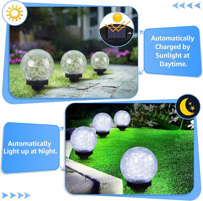 2-Pack Garden Solar Lights Outdoor, Cracked Glass Ball Light Waterproof - Image 4