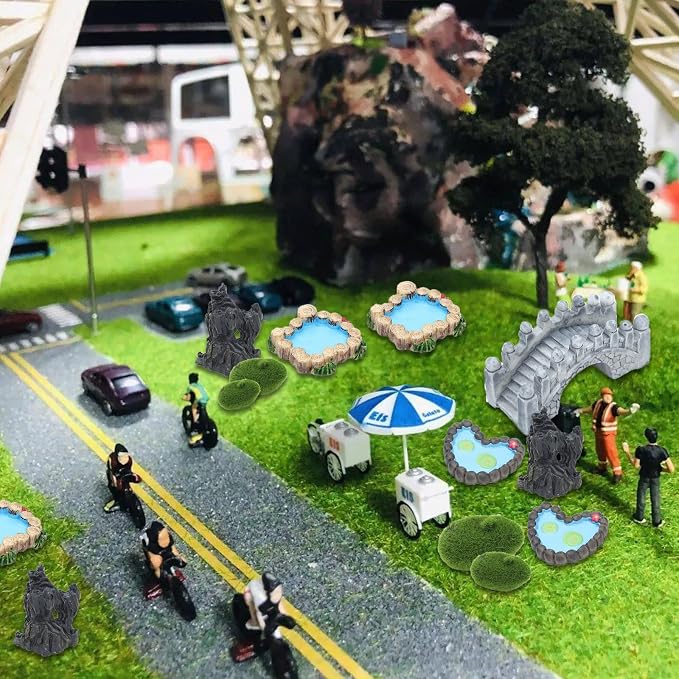 ONEST 15 Pieces Garden Miniature Accessories Mini Bridge Lighthouse Well Pond - Image 7