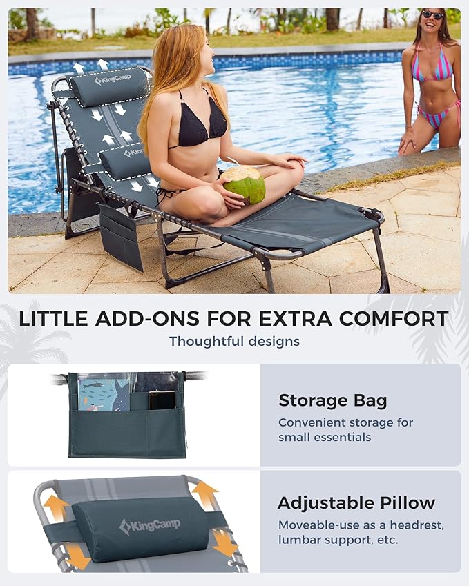 KingCamp Tanning Chair with Face Hole, Lounge Chairs Outdoor Folding Comfy - Image 6