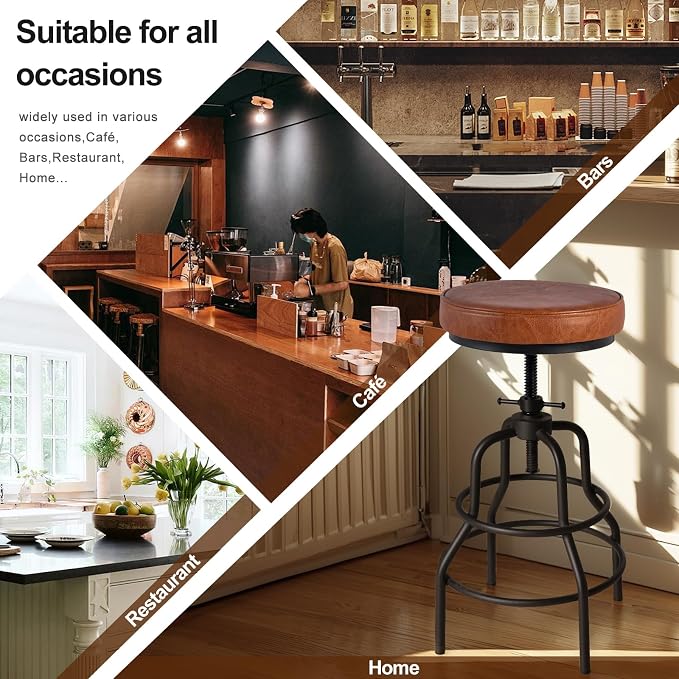 LOKKHAN Industrial Bar Stools-Swivel Leather Metal Bar Stool-20-27 Inch Tall - Image 7