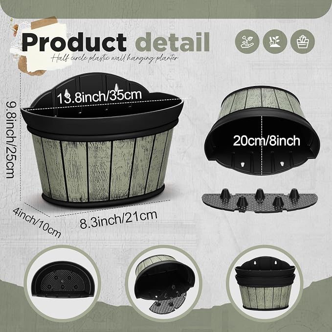 Layhit 6 Pcs Wall Hanging Planters Outdoor Pot Planter Wine Barrel Planter - Image 2