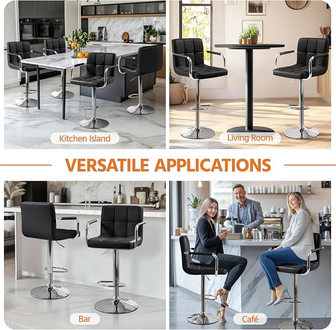 Yaheetech Bar Stools Set of 2, PU Leather Height Adjustable Swivel Barstools - Image 7