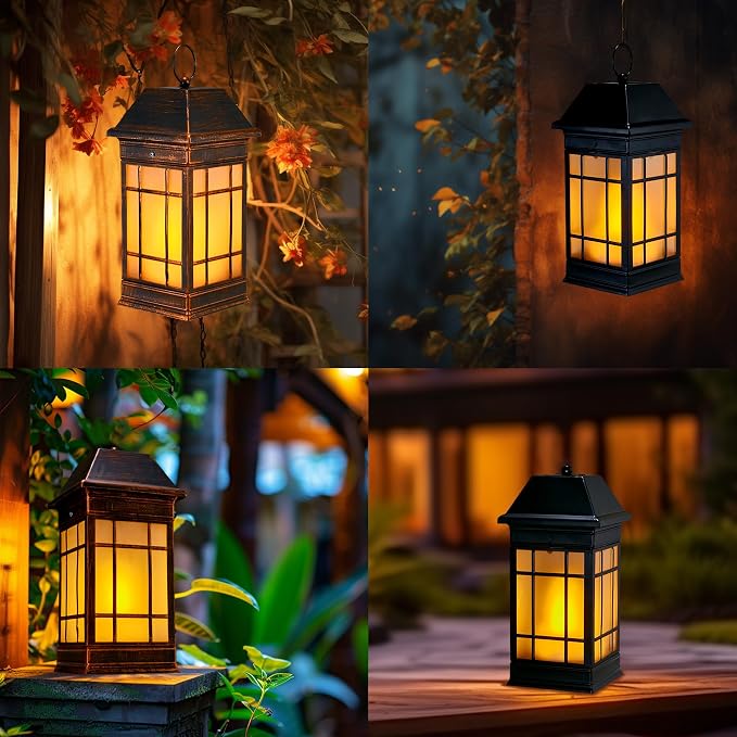 15.5" Solar Lantern Outdoor Waterproof, Glass Flickering Flame Solar Lanterns - Image 7