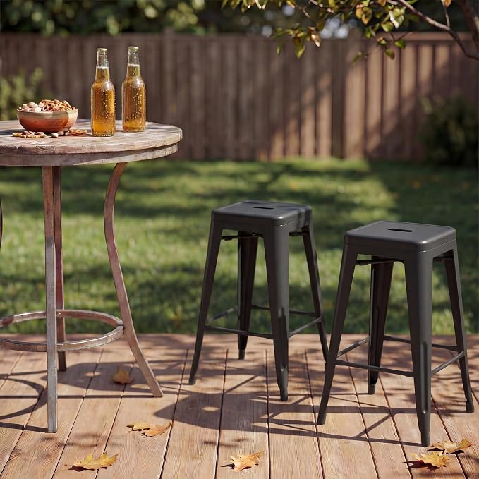 Shahoo 24 Inches Metal Bar Stools Counter Height Stackable Backless Stools - Image 8