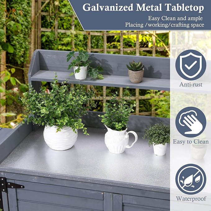 GarveeLife Outdoor Potting Bench Table, Outdoor Garden Wooden Potting Bench - Image 4