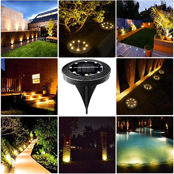 Solar Powered 8 Pack Outdoor LED Disk Lights - Image 8