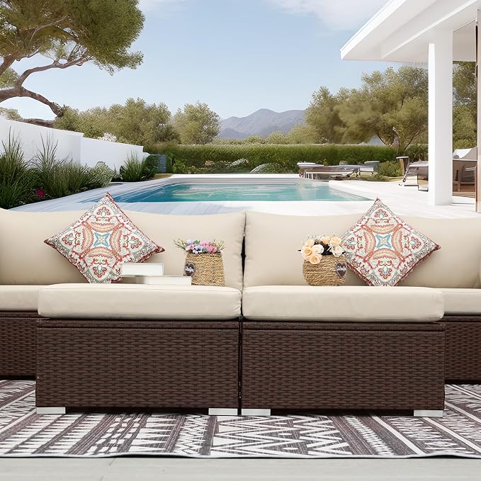 NICESOUL 8 Seat 29.3'' High Back Outdoor Furniture Set, Extra Large Rattan - Image 5