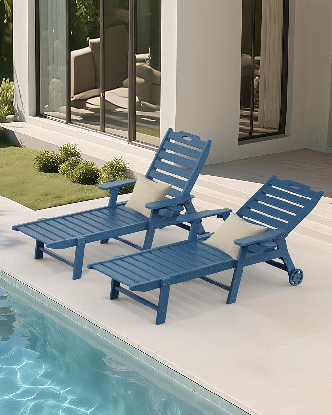 Carauci Lounge Chair Outdoor Set of 2, HDPE Chaise Lounge - Image 8