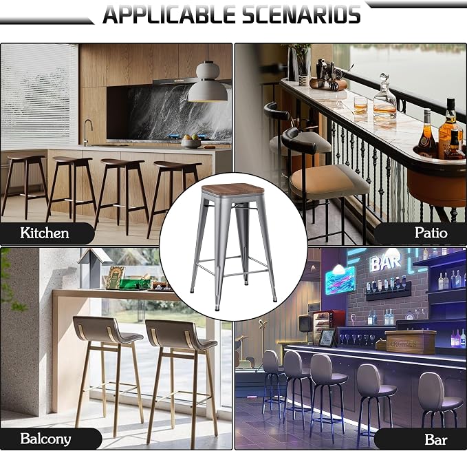 Alunaune 30" Metal Counter Height Bar Stools Set of 4 Industrial Backless - Image 8