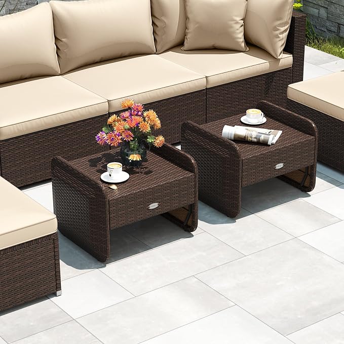 Tangkula 2 Pieces Patio PE Wicker Ottomans - Image 9