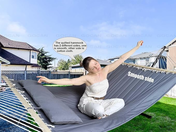 Double Hammock with Quilted Fabric and Spreader Bars, Longer and Sturdier - Image 3