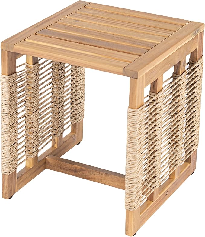 5-Piece Outdoor Acacia Wood Frame Sofa Set, Patio Hand Woven Rope Conversation - Image 8