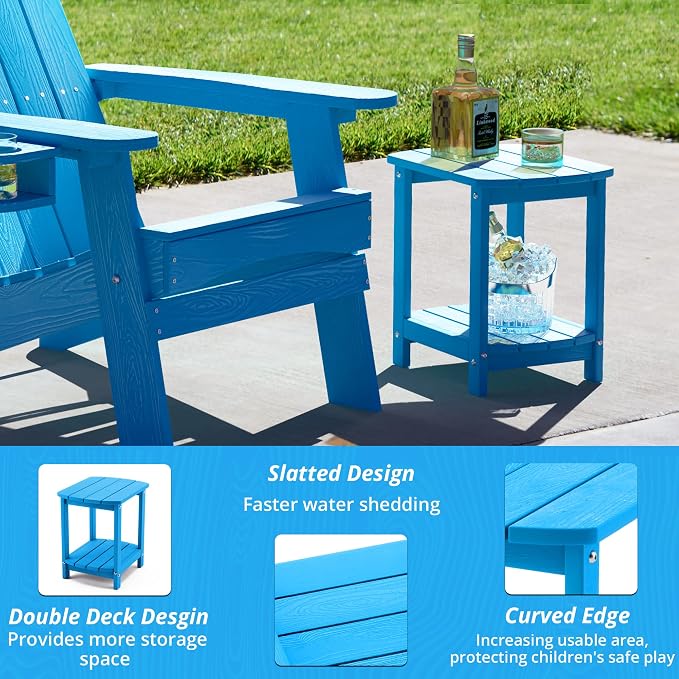 LUE BONA Adirondack Outdoor Side Table, 2-Tier Blue HDPS Patio End Table - Image 5