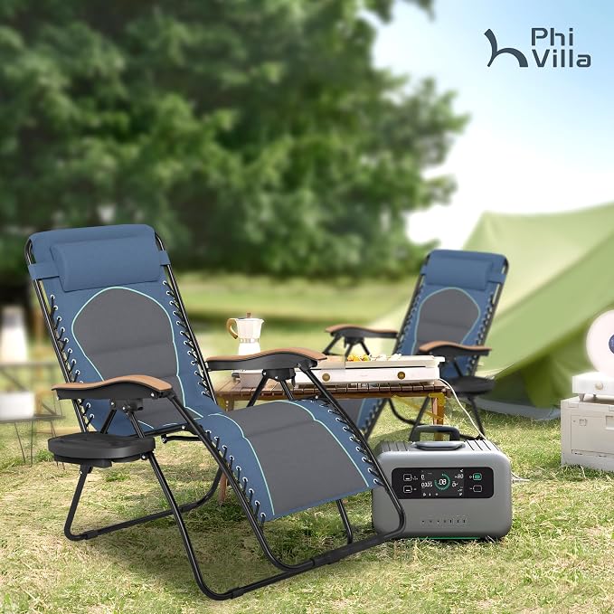 PHI VILLA XXL Oversized Padded Zero Gravity Chair, Foldable Patio Recliner - Image 2