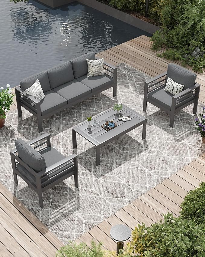 AECOJOY Aluminum Patio Furniture Set, 5 Seats Modern Outdoor Furniture by AECOJOY