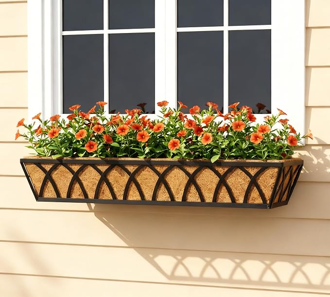 30 Inch Window Deck with Coco Liner, Fence Metal Hanging Flower Planter Window - Image 6