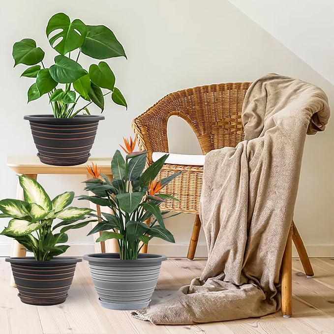 12 Inch Plastic-Flower Pot-for-Indoor Plants, 3 Pack Large planters - Image 6