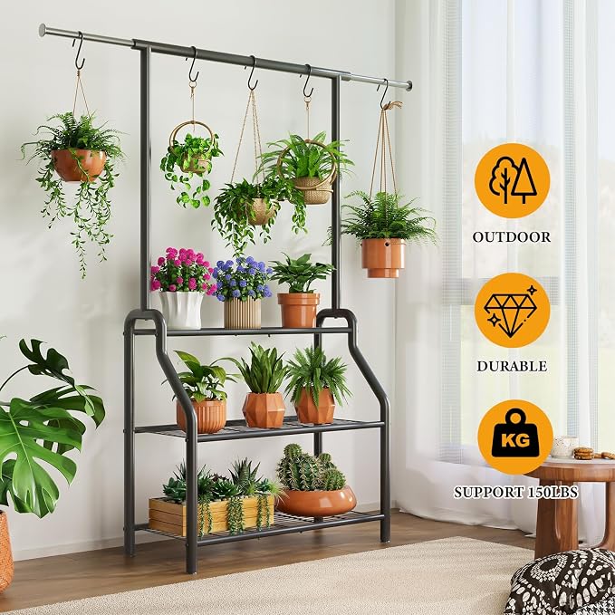 Plant Stand Indoor Outdoor, 3-Tier Heavy Duty Metal Hanging Plant Shelf - Image 5