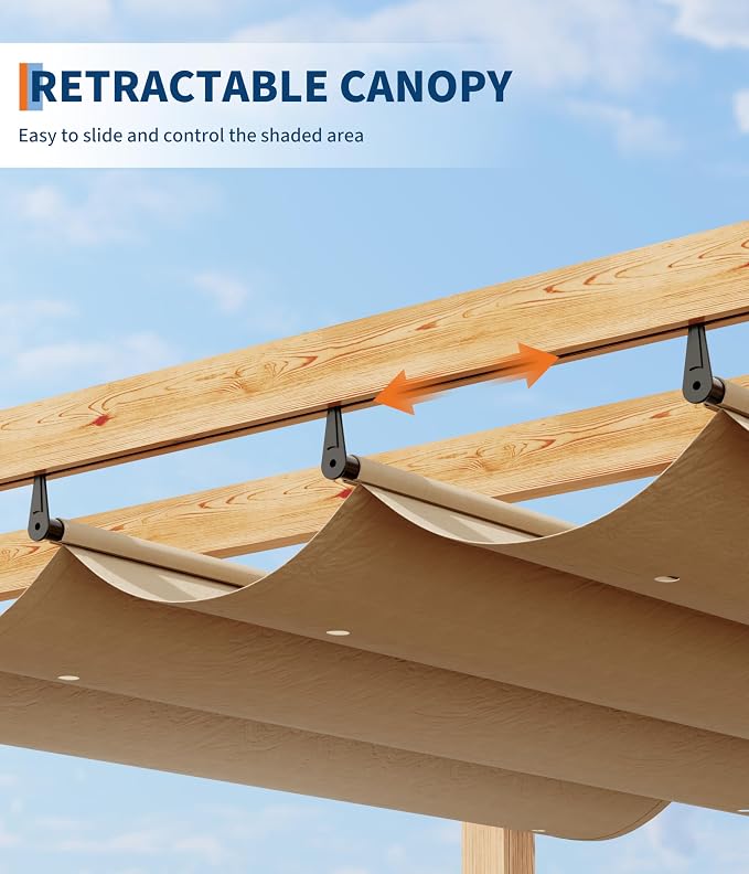 GarveeLife 10 x 10 ft Wood-Grain Aluminum Pergola Outdoor Pergola - Image 4