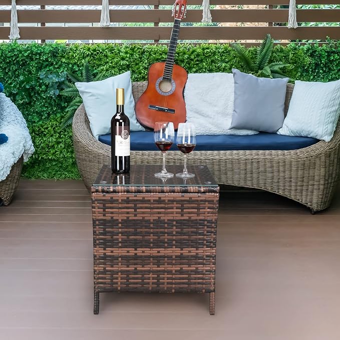VINGLI Outdoor Wicker Side Table Patio Side Tables - Image 7
