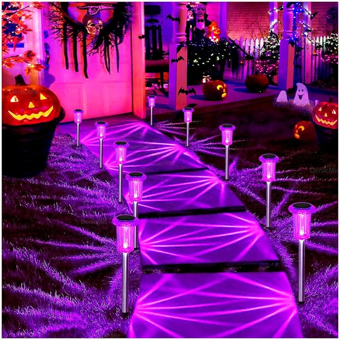 DenicMic Solar Lights Outdoor 10 Pack Waterproof Purple LED Stainless Steel - Image 8