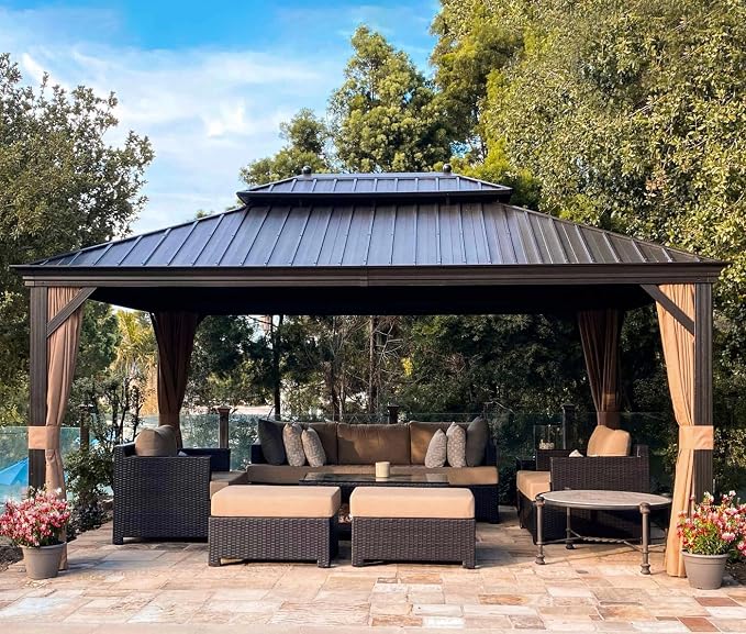PURPLE LEAF Hardtop Gazebo 12' X 16' Metal Roof by PURPLELEAF