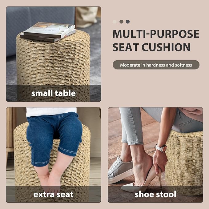 Wimarsbon Decor Round Pouf Ottoman Single Strand Paper Rope Pouf Footrest - Image 7