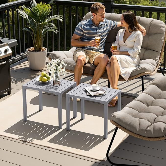 Crestlive Products Outdoor Side Table Set of 2, Aluminum Small Rectangular - Image 7
