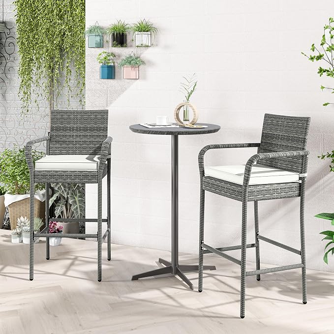 Tangkula Patio Wicker Barstools Set of 4, Outdoor PE Rattan Bar Chairs - Image 3