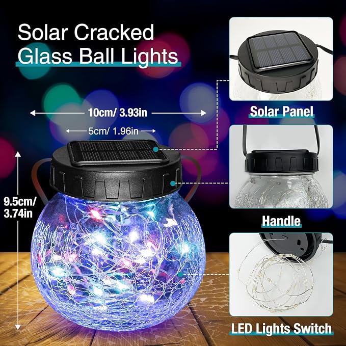 kolpop 2 Pack Solar Lantern Outdoor Lights, Crackle Glass Ball Waterproof - Image 5