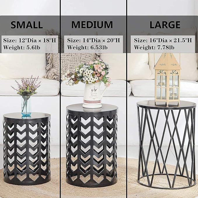 Y&M Set of 3 Black End Tables, Nesting Metal Round Coffee Table, Heavy Duty - Image 3