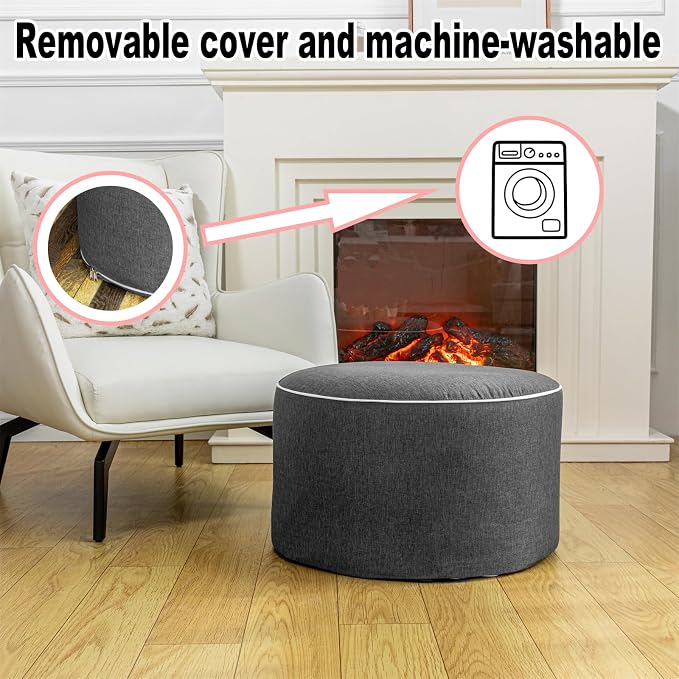 Outdoor Indoor Foam Stuffed Ottoman All Weather Waterproof Round Ottoman - Image 6