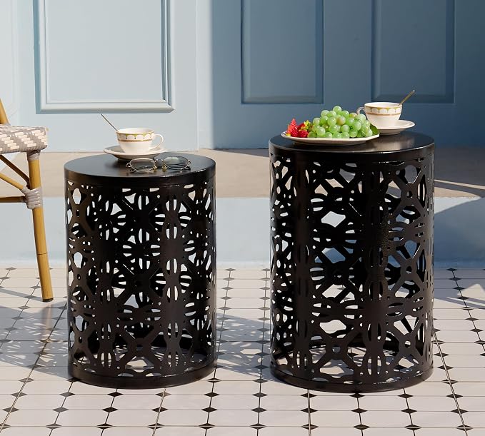 HFHOME Set of 3 Metal Outdoor Side Table, Nesting Round Coffee Table - Image 2
