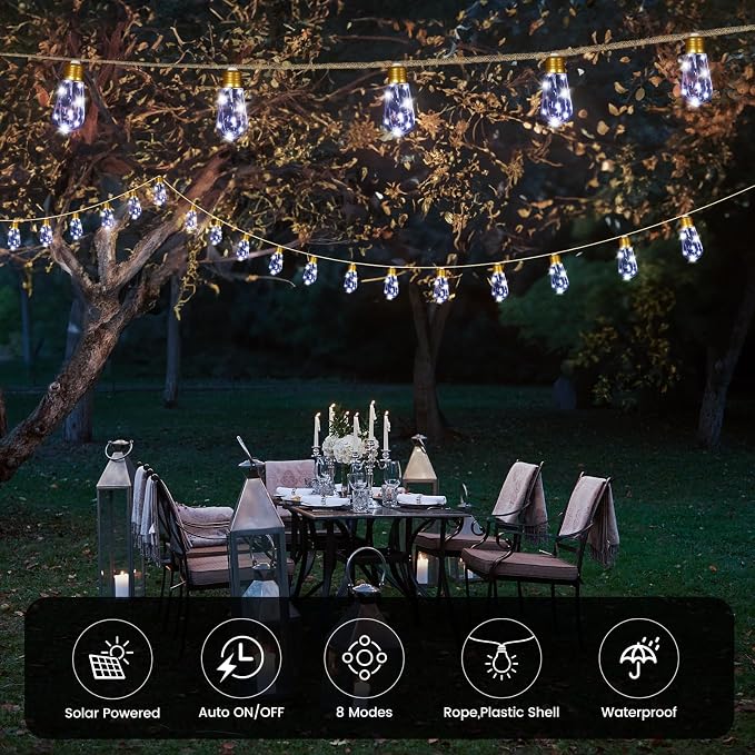 Solar Outdoor String Lights 24Ft Vintage Hemp Rope Solar Lights - Image 3