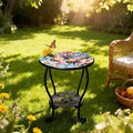 Outdoor Side Table Mosaic Patio Small End Table Metal Coffee Tea Accent Table by HugCoz