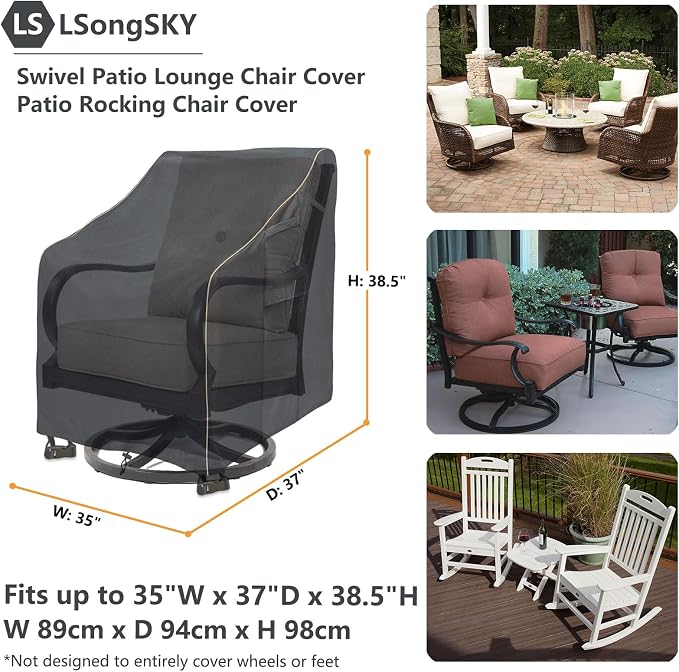 Outdoor Swivel Lounge Chair Cover 2 Pack, 35 W x 37 D x 38.5 H inches, 100% - Image 3