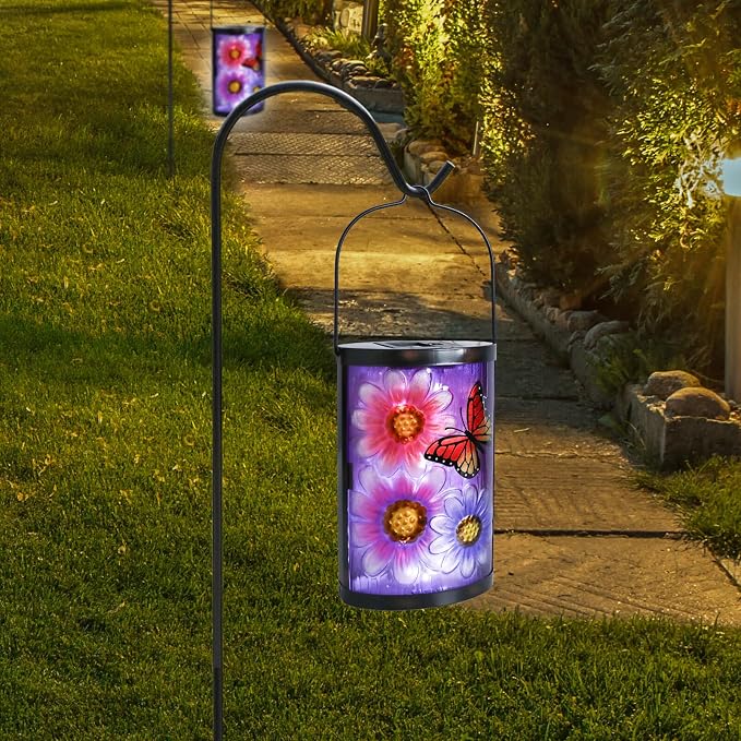 Hanging Solar Lantern Outdoor Waterproof Flowers Butterfly Solar Lights Glass - Image 6