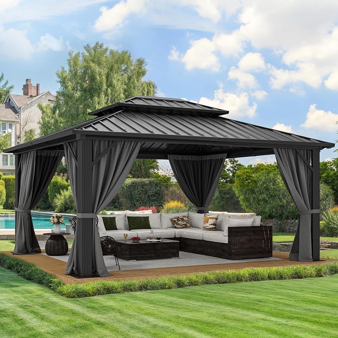 YITAHOME 10X12FT Hard Top Metal Gazebo Patios Double Roof Canopy Aluminum Frame - Image 9