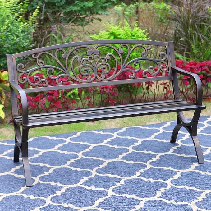 MFSTUDIO Outdoor Metal Bench Set of 2, 50 Inches Outdoor Garden Bench, Cast - Image 2