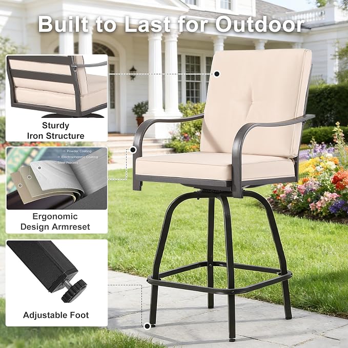 Patio Swivel Bar Stools Set of 6, Outdoor Bar Height Swivel Chairs - Image 6