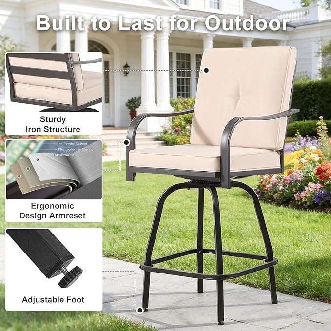Patio Swivel Bar Stools Set of 4, Outdoor Bar Height Swivel Chairs - Image 5