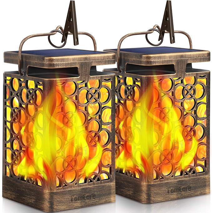 TomCare Solar Lights Upgraded Solar Lantern Flickering Flame Outdoor Hanging by TomCare