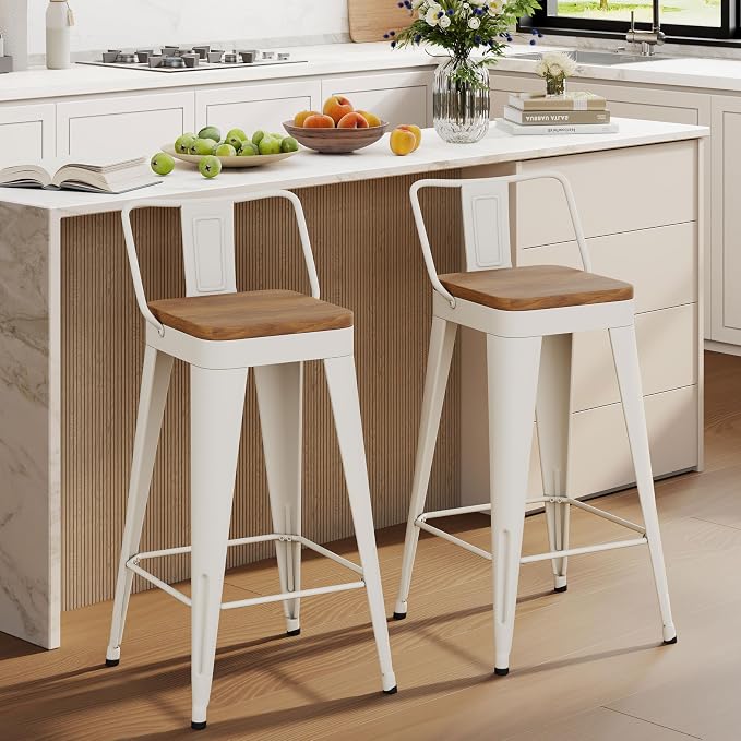 Bar Stools Set of 2 Metal Bar Stool Counter Height Bar Stools 24" White Modern by POINTANT