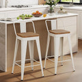 Bar Stools Set of 2 Metal Bar Stool Counter Height Bar Stools 24" White Modern by POINTANT