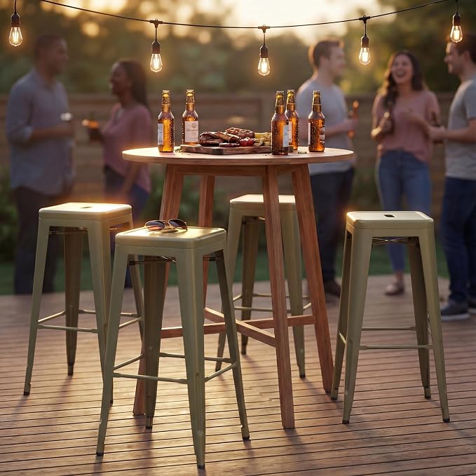Shahoo 30 Inches Metal Bar Stools Counter Height Stackable Backless Stools - Image 9