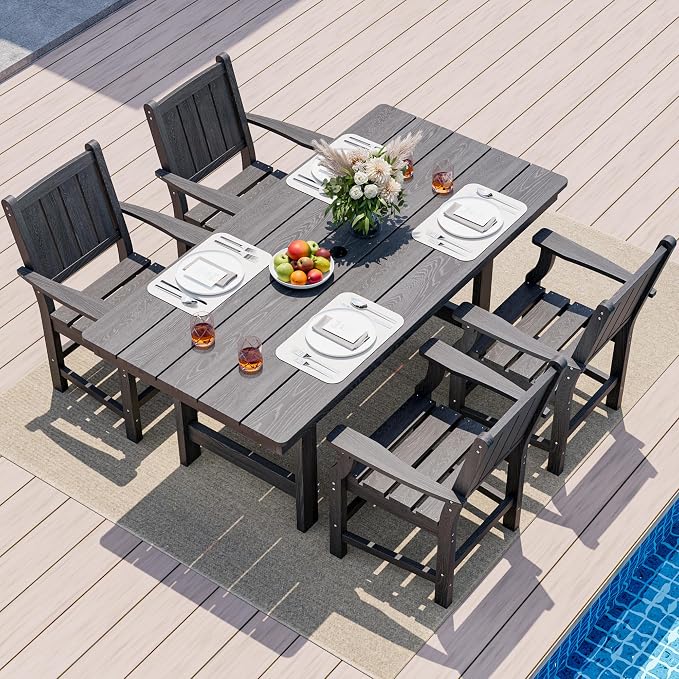 Pamapic 5-Piece Outdoor Dining Set, HDPE Outdoor Rectangular Table and 4 Chairs by Pamapic