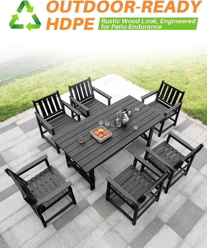 7 Pieces HDPE Outdoor Dining Set, Patio Dining Set - Image 7